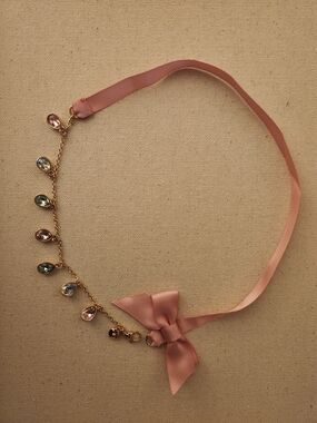 💕5/$25 J crew Delicate Pink Ribbon Choker Necklace with Gem Drops